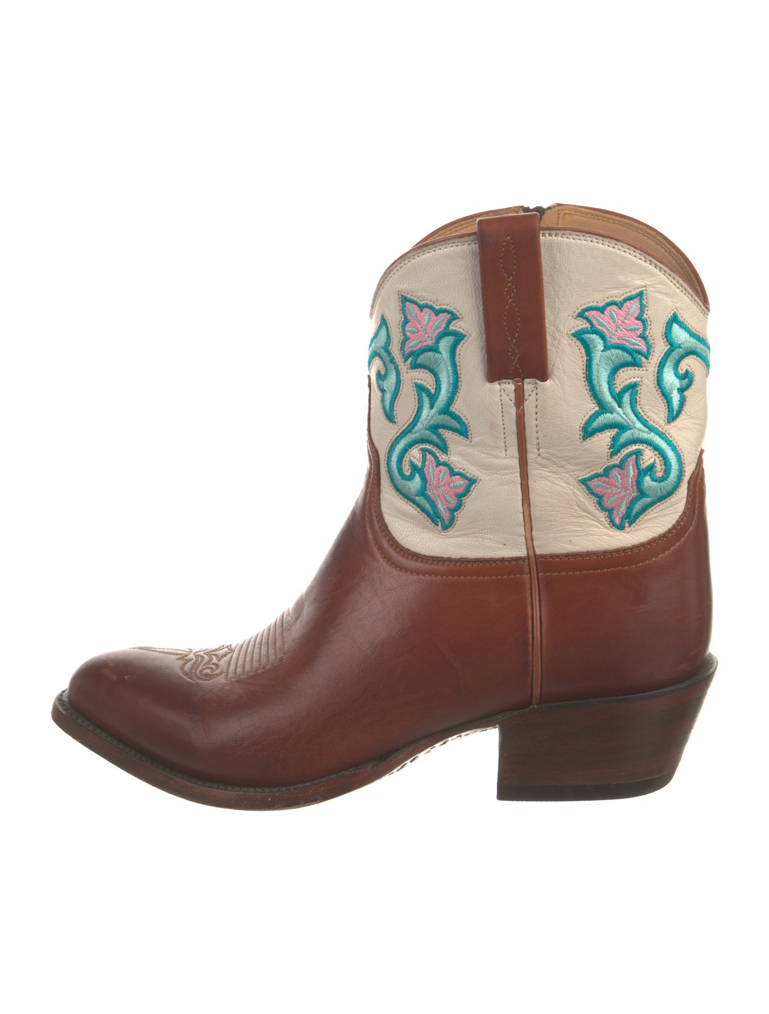 Lucchese Leather Colorblock Pattern Western Boots