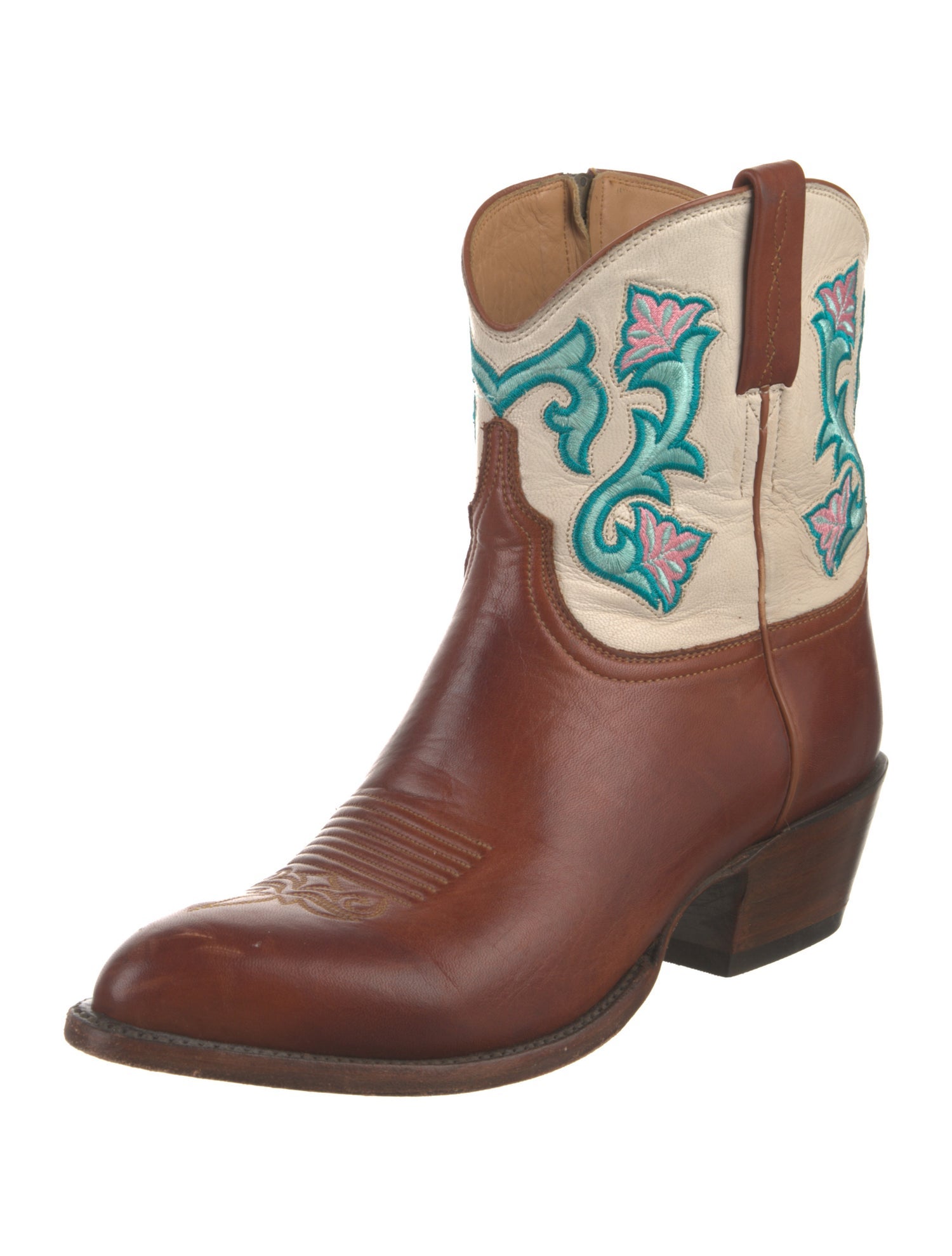 Lucchese Leather Colorblock Pattern Western Boots