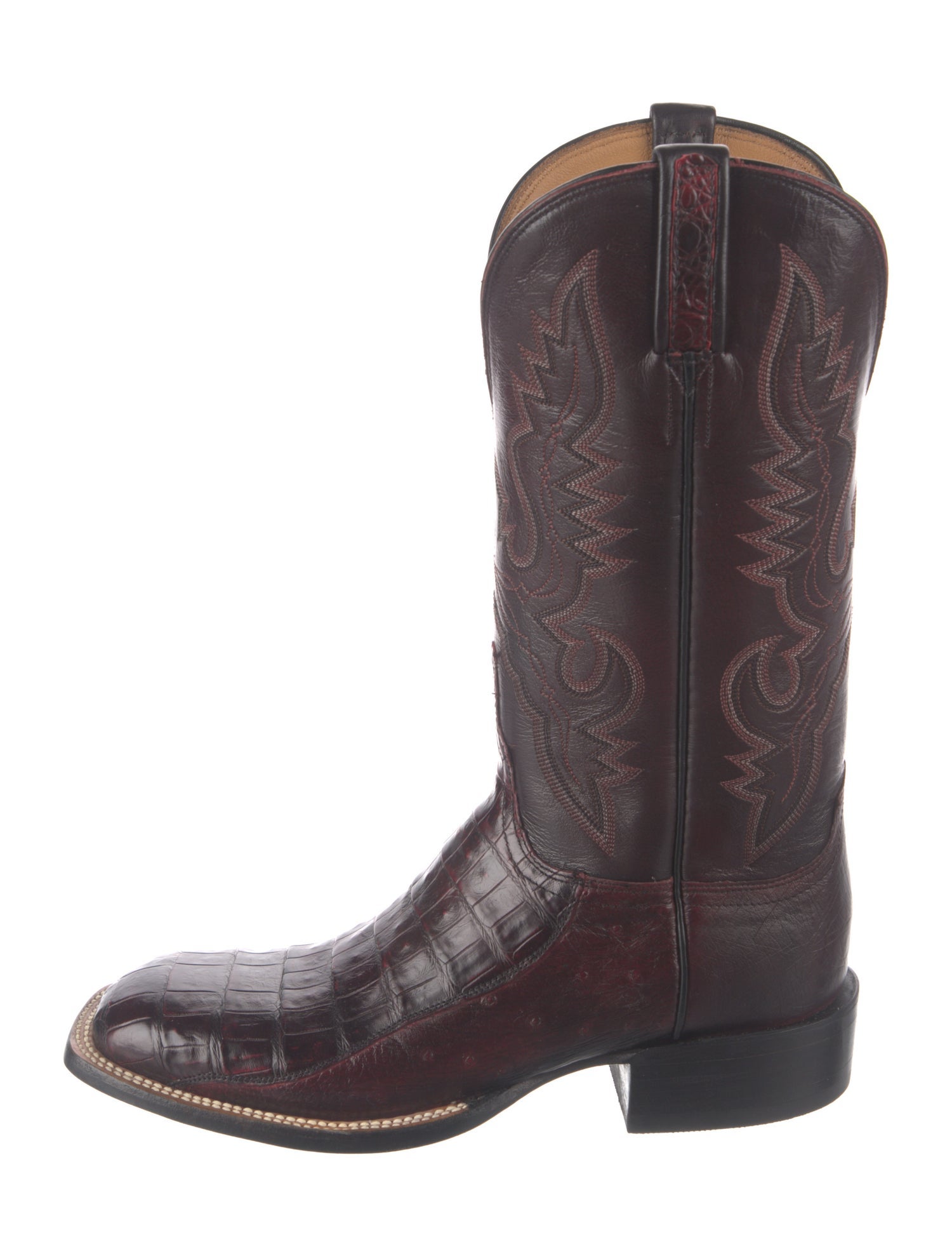 Lucchese Leather Colorblock Pattern Western Boots