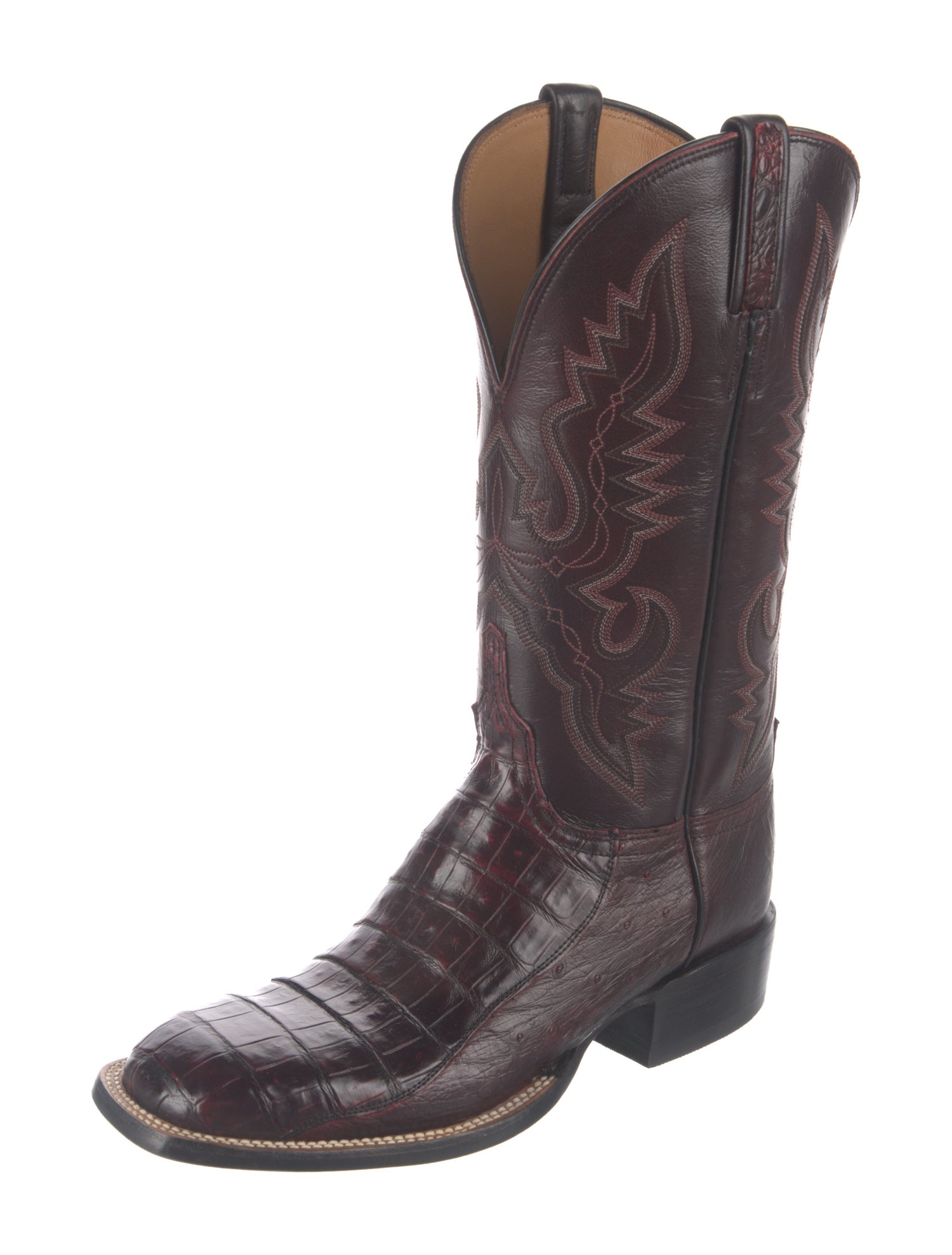 Lucchese Leather Colorblock Pattern Western Boots