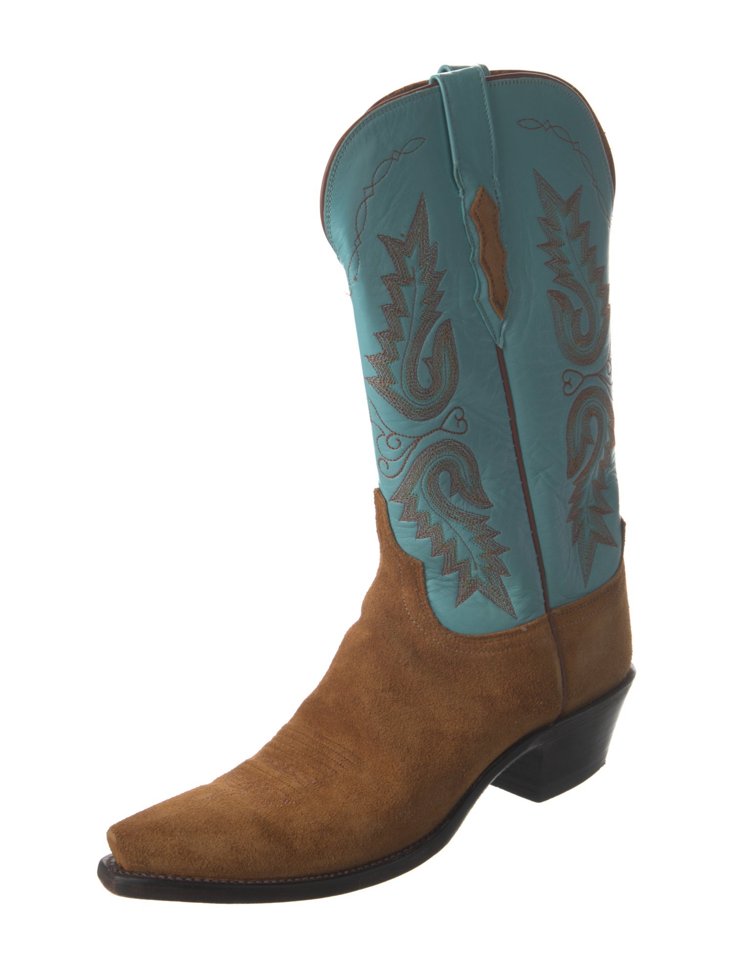 Lucchese Suede Colorblock Pattern Western Boots