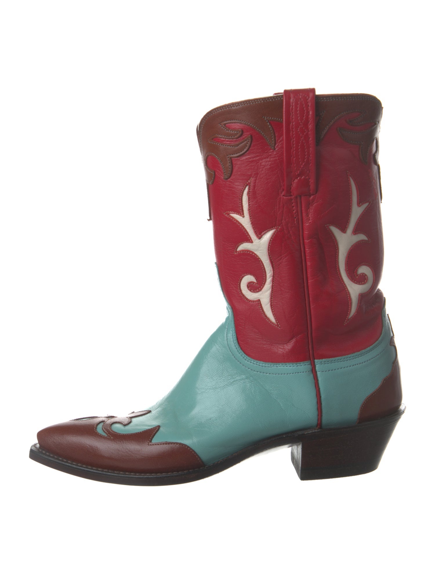 Lucchese Leather Colorblock Pattern Western Boots