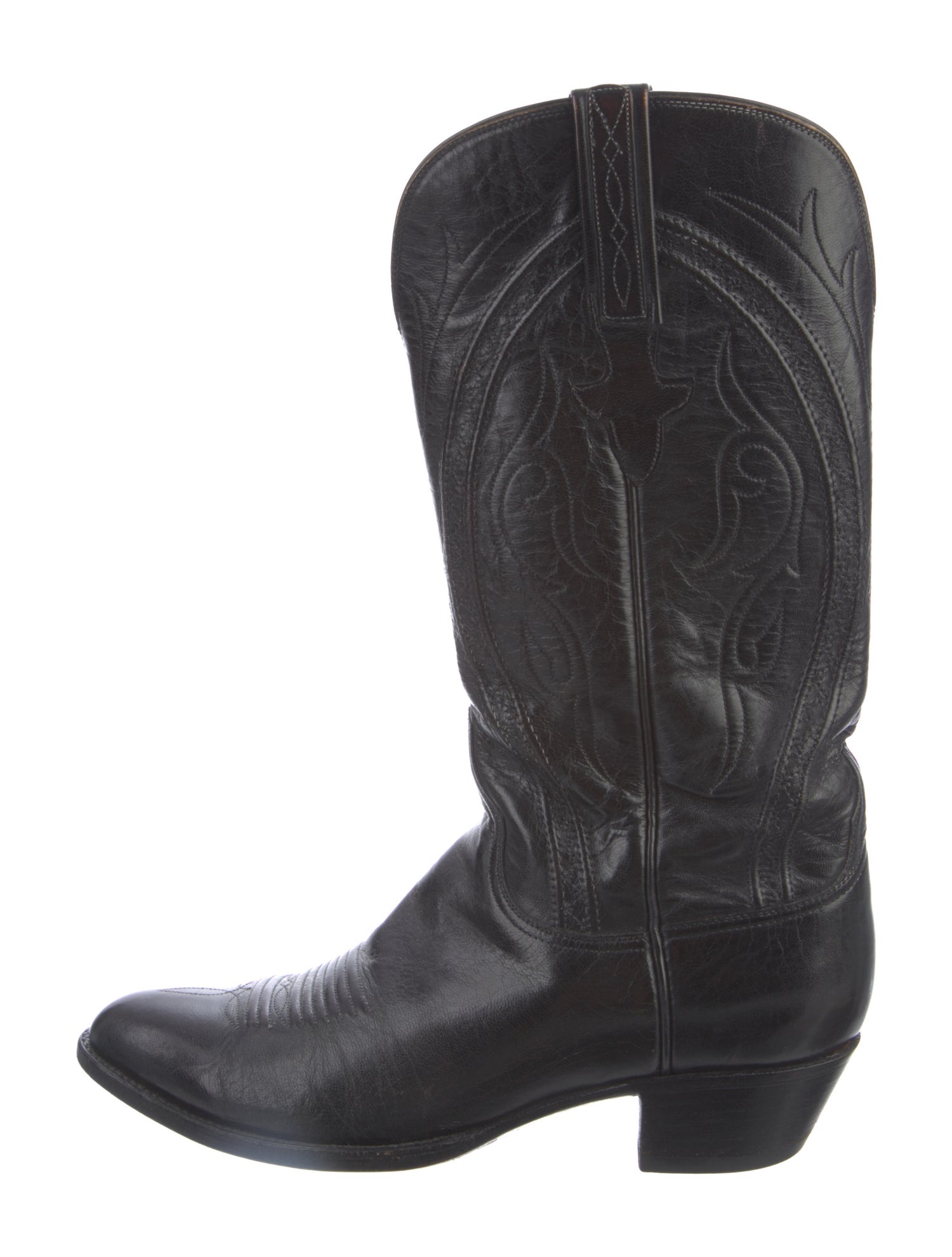 Lucchese Leather Colorblock Pattern Western Boots