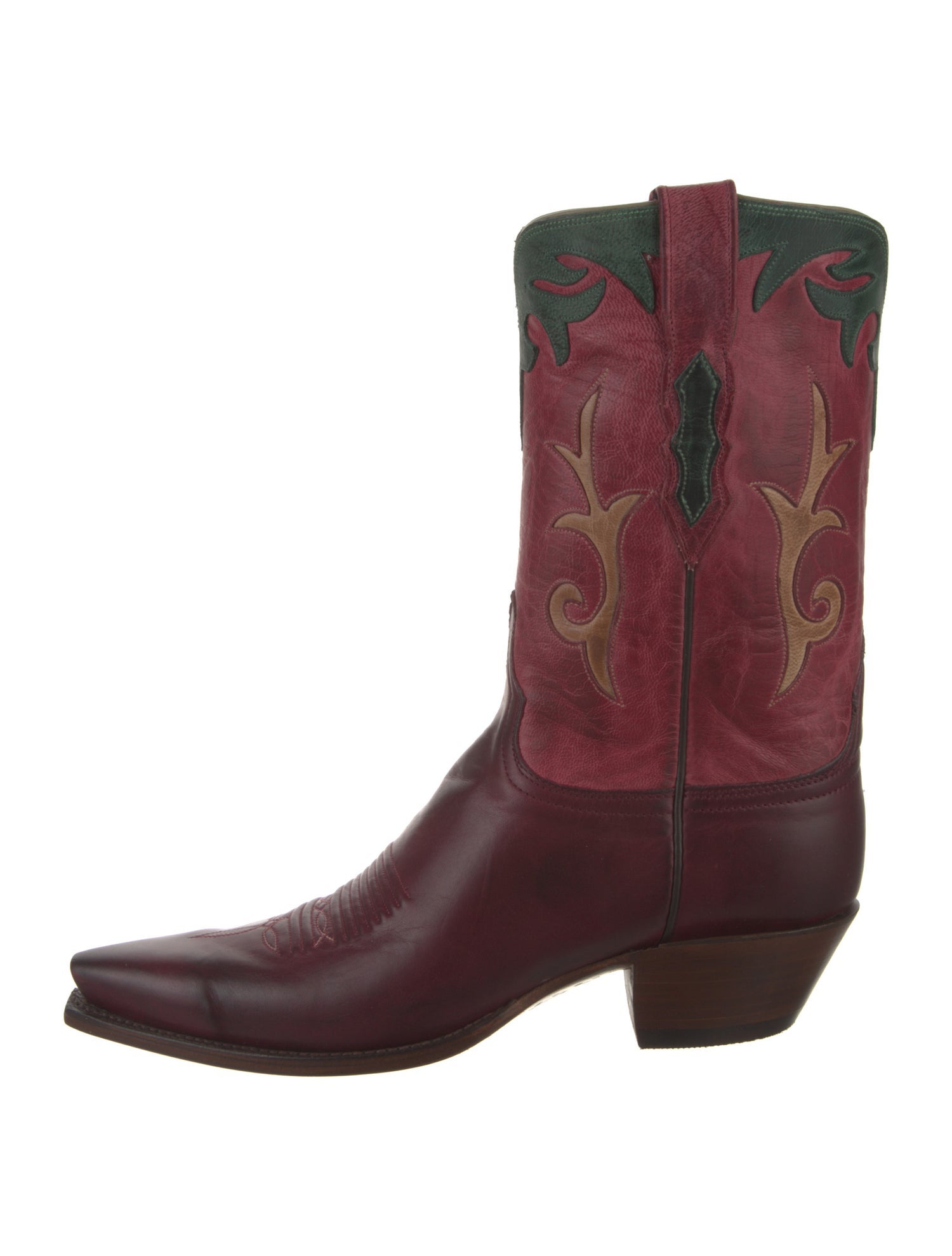 Lucchese Leather Colorblock Pattern Western Boots