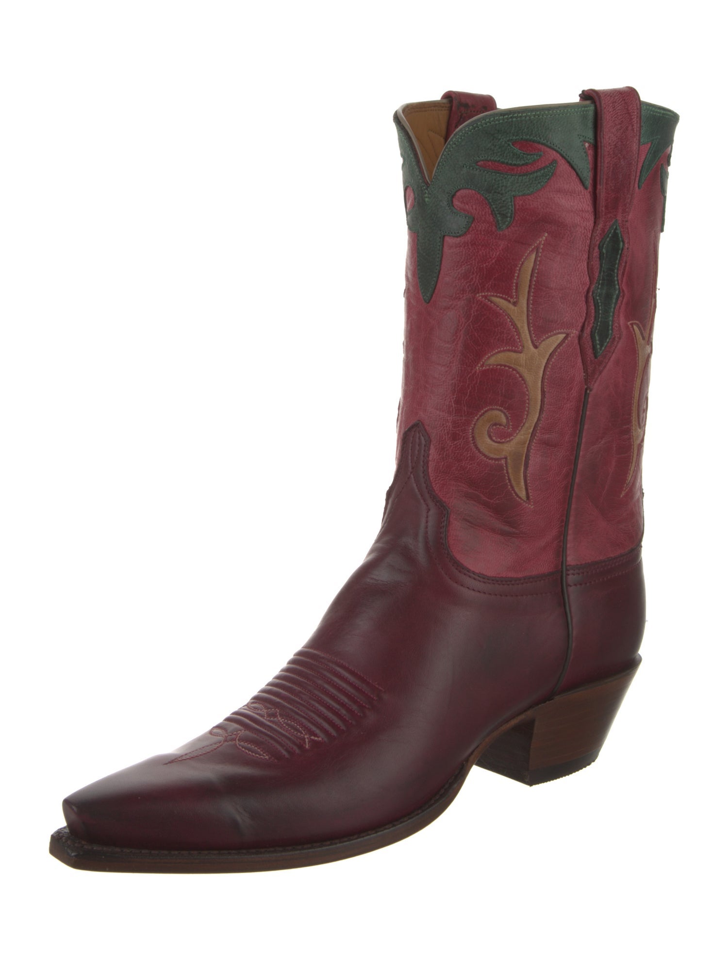 Lucchese Leather Colorblock Pattern Western Boots