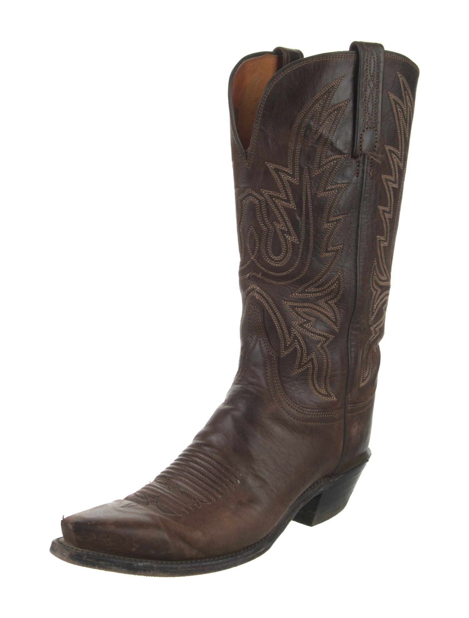 Lucchese Leather Embroidered Accent Western Boots