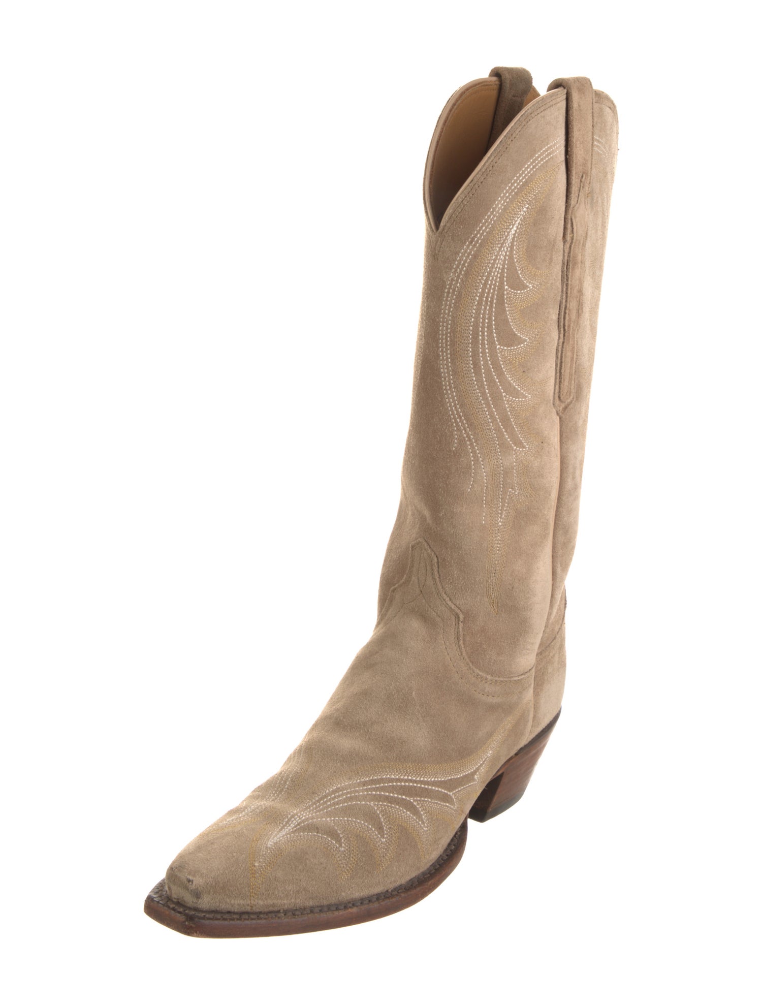 Lucchese Suede Embroidered Accent Western Boots
