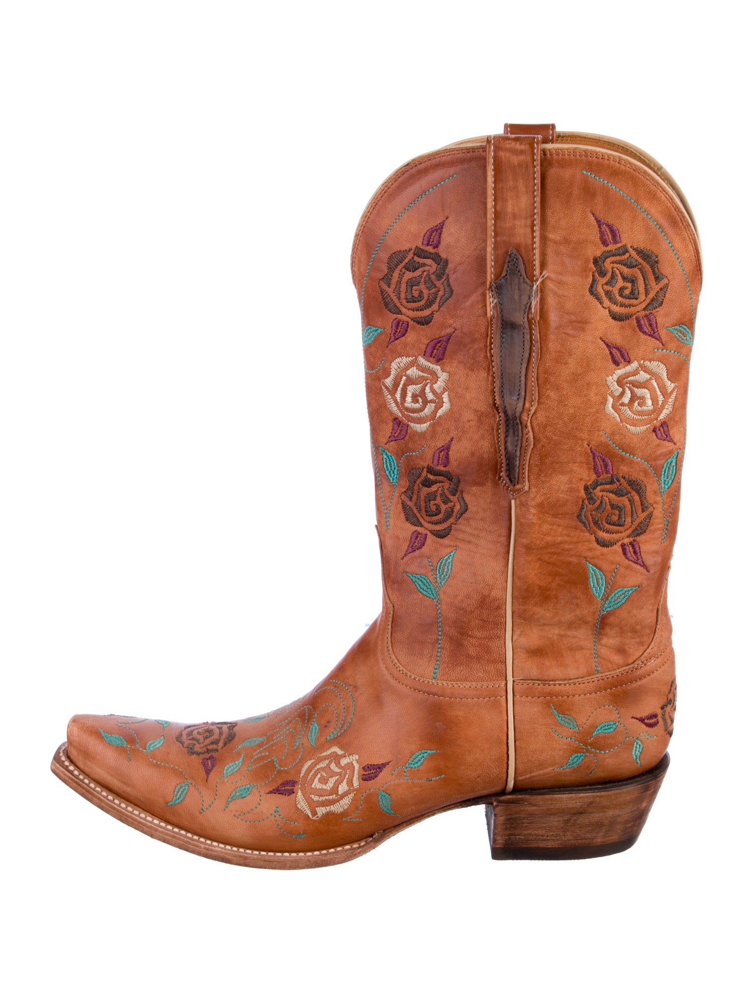 Lucchese Leather Embroidered Accent Western Boots