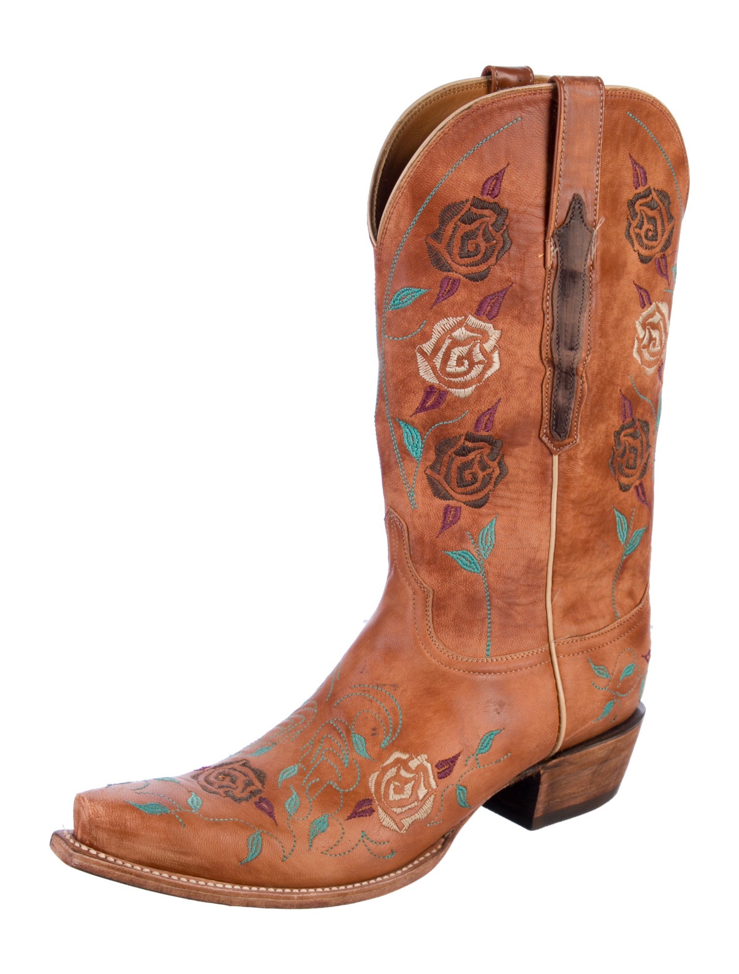 Lucchese Leather Embroidered Accent Western Boots