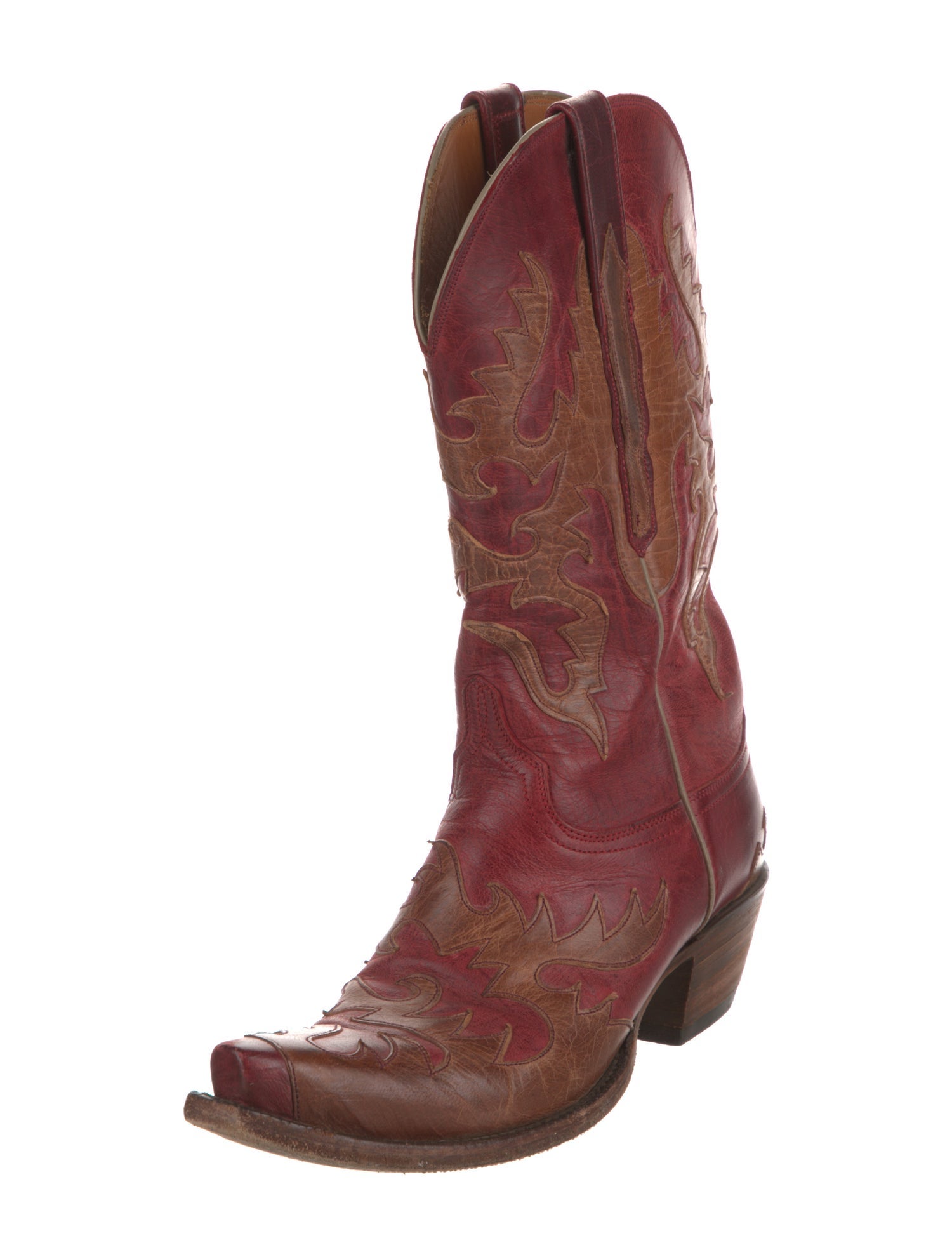 Lucchese Leather Colorblock Pattern Western Boots