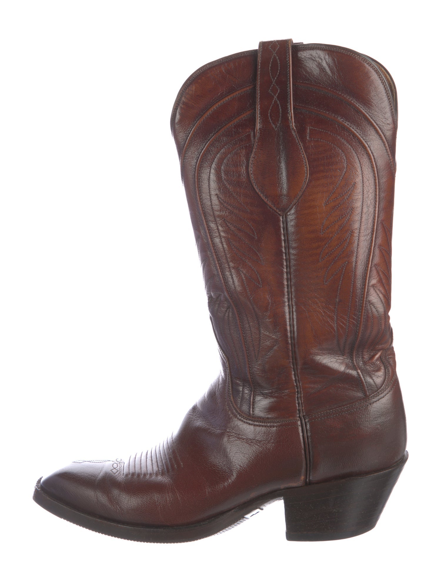 Lucchese Leather Embroidered Accent Western Boots
