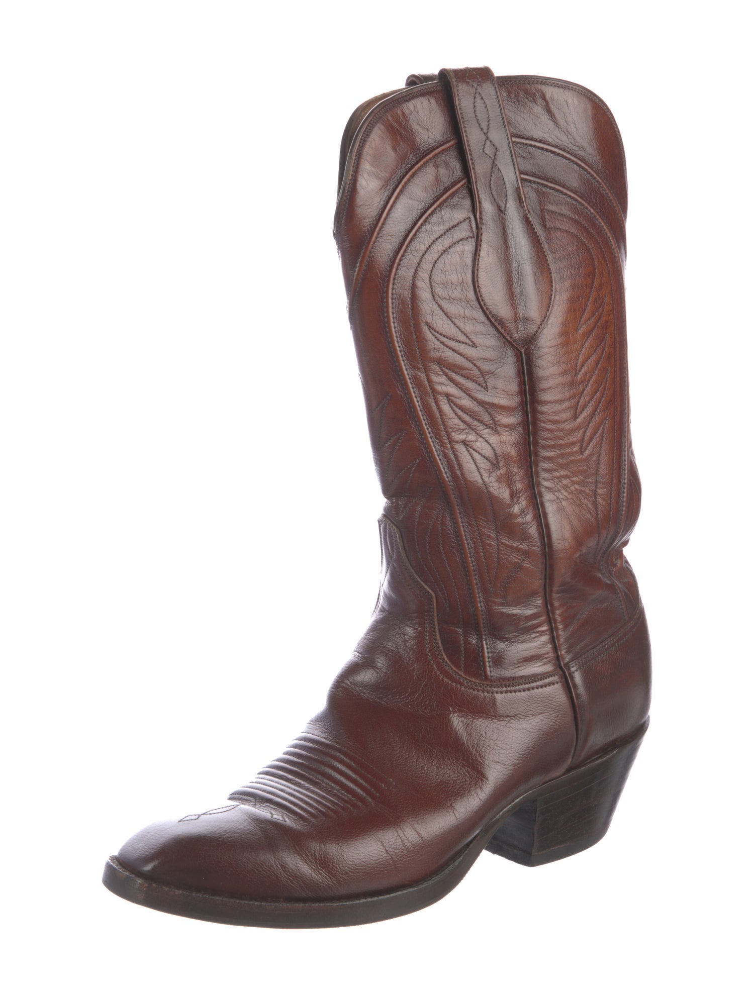 Lucchese Leather Embroidered Accent Western Boots