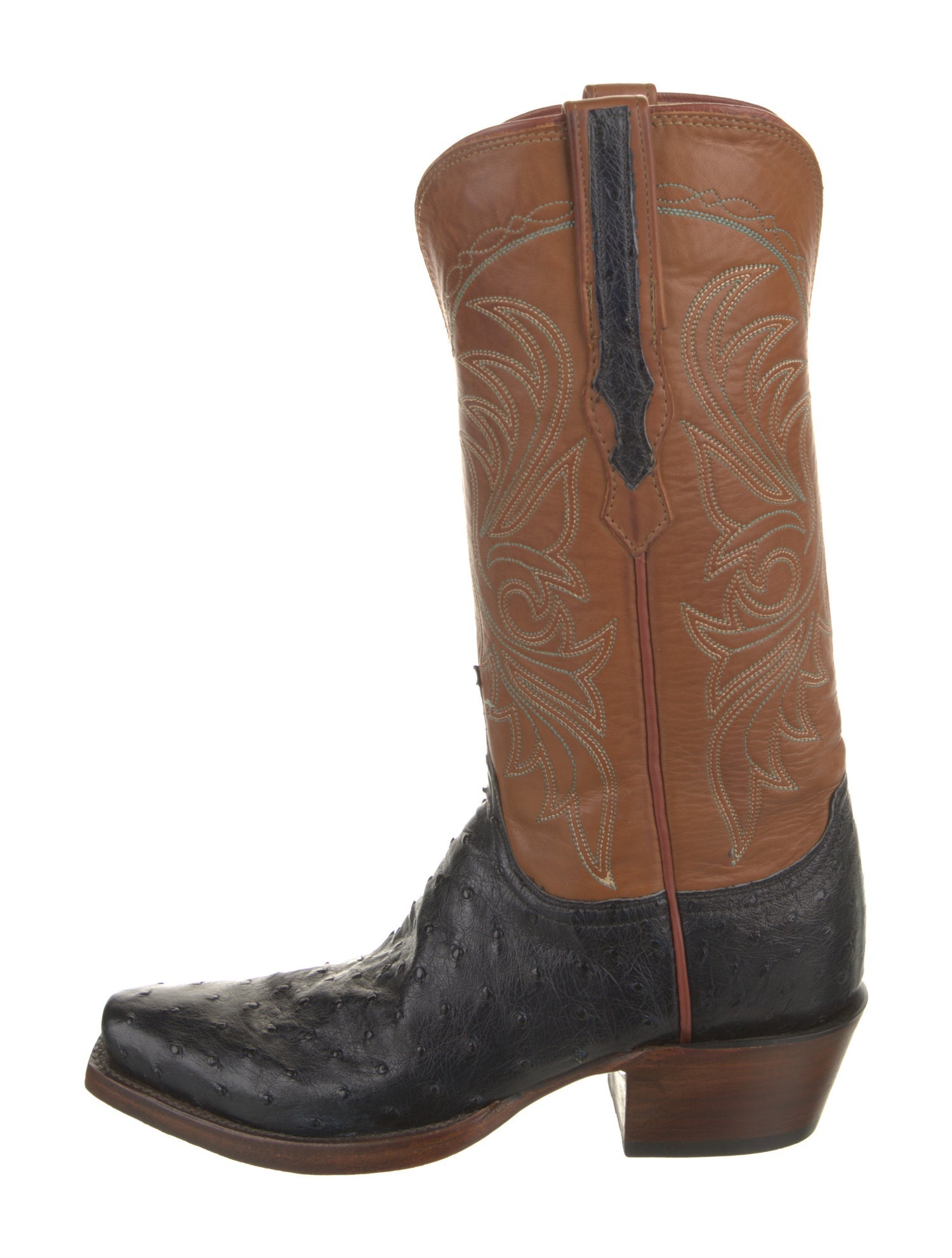 Lucchese Ostrich Colorblock Pattern Western Boots