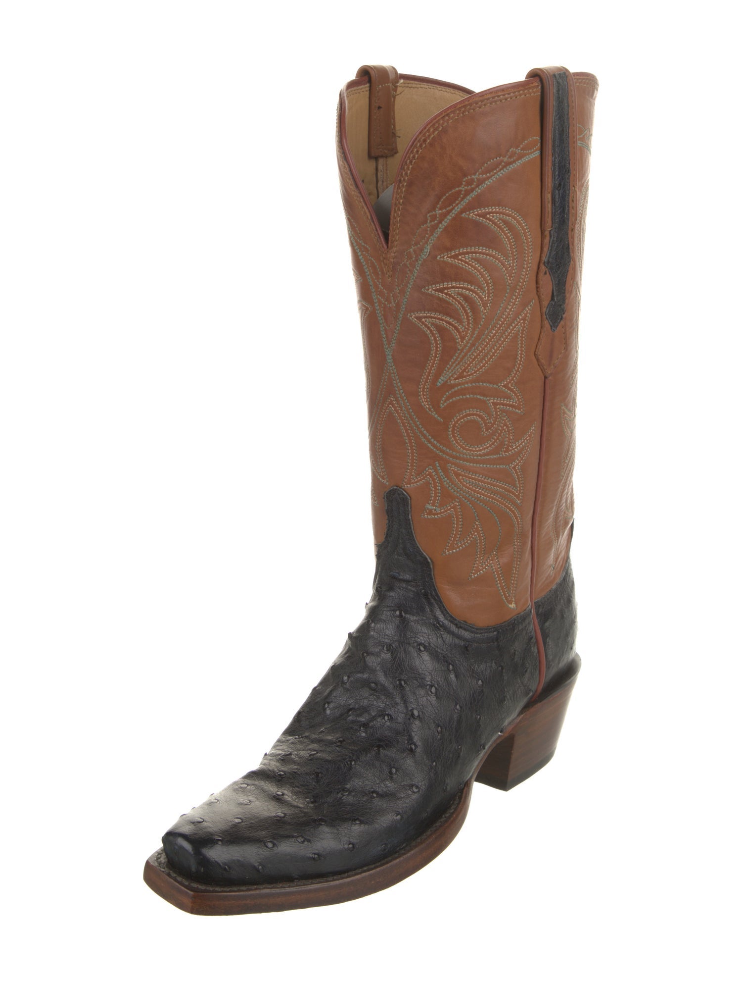 Lucchese Ostrich Colorblock Pattern Western Boots