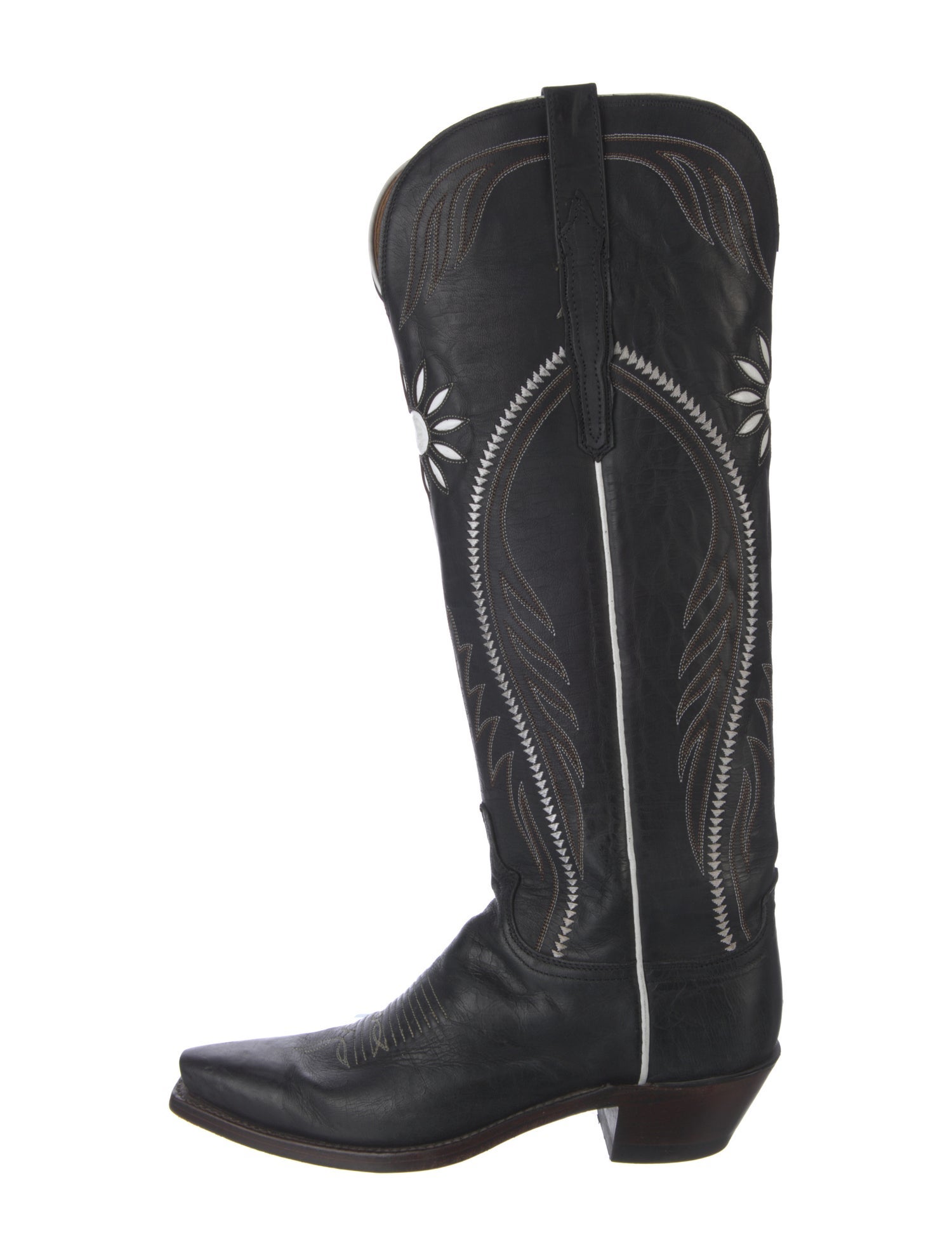 Lucchese Leather Embroidered Accent Western Boots