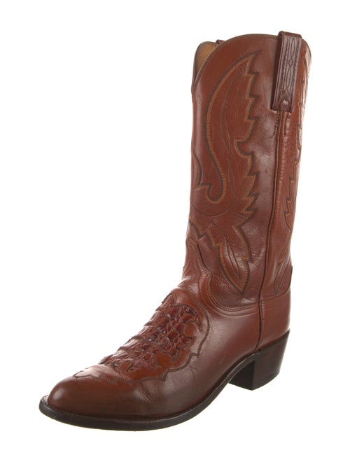Lucchese Leather Embroidered Accent Western Boots