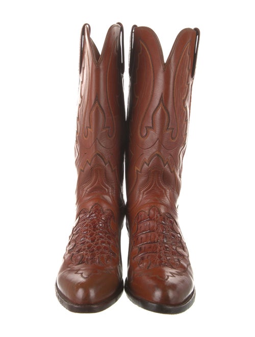Lucchese Leather Embroidered Accent Western Boots