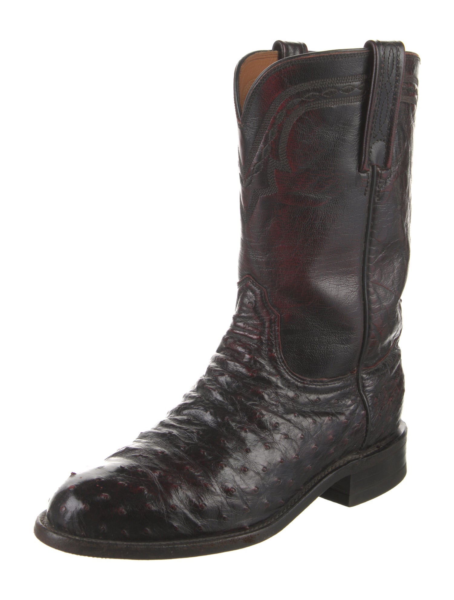 Lucchese Ostrich Embroidered Accent Western Boots