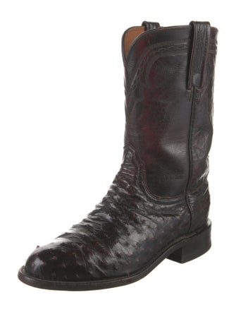 Lucchese Ostrich Embroidered Accent Western Boots