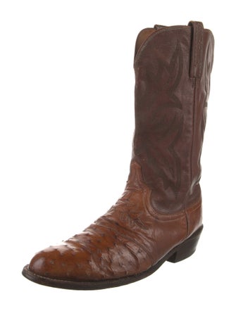 Lucchese Leather Embroidered Accent Western Boots