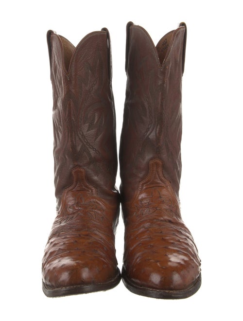 Lucchese Leather Embroidered Accent Western Boots