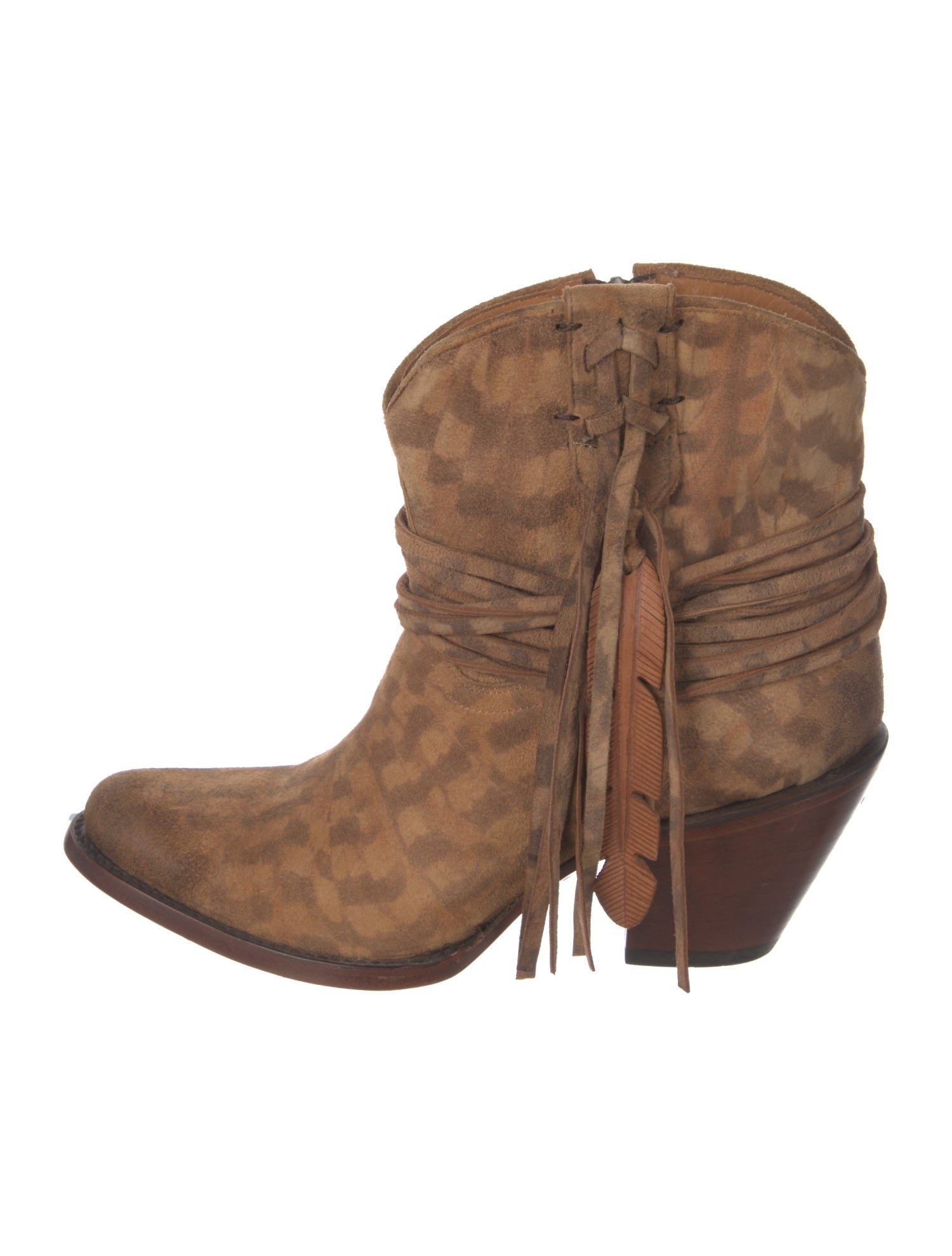 Lucchese Suede Fringe Trim Accent Western Boots