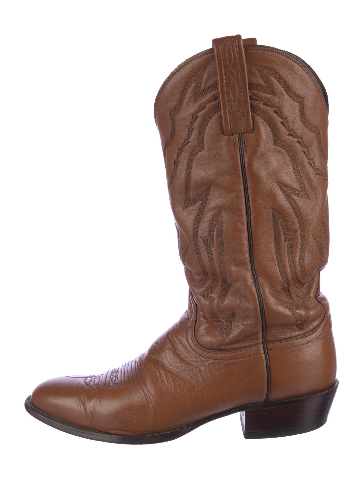 Lucchese Leather Embroidered Accent Western Boots