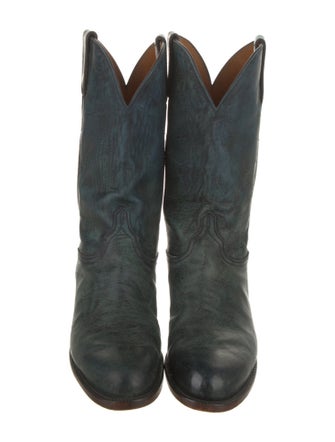 Lucchese Leather Colorblock Pattern Western Boots