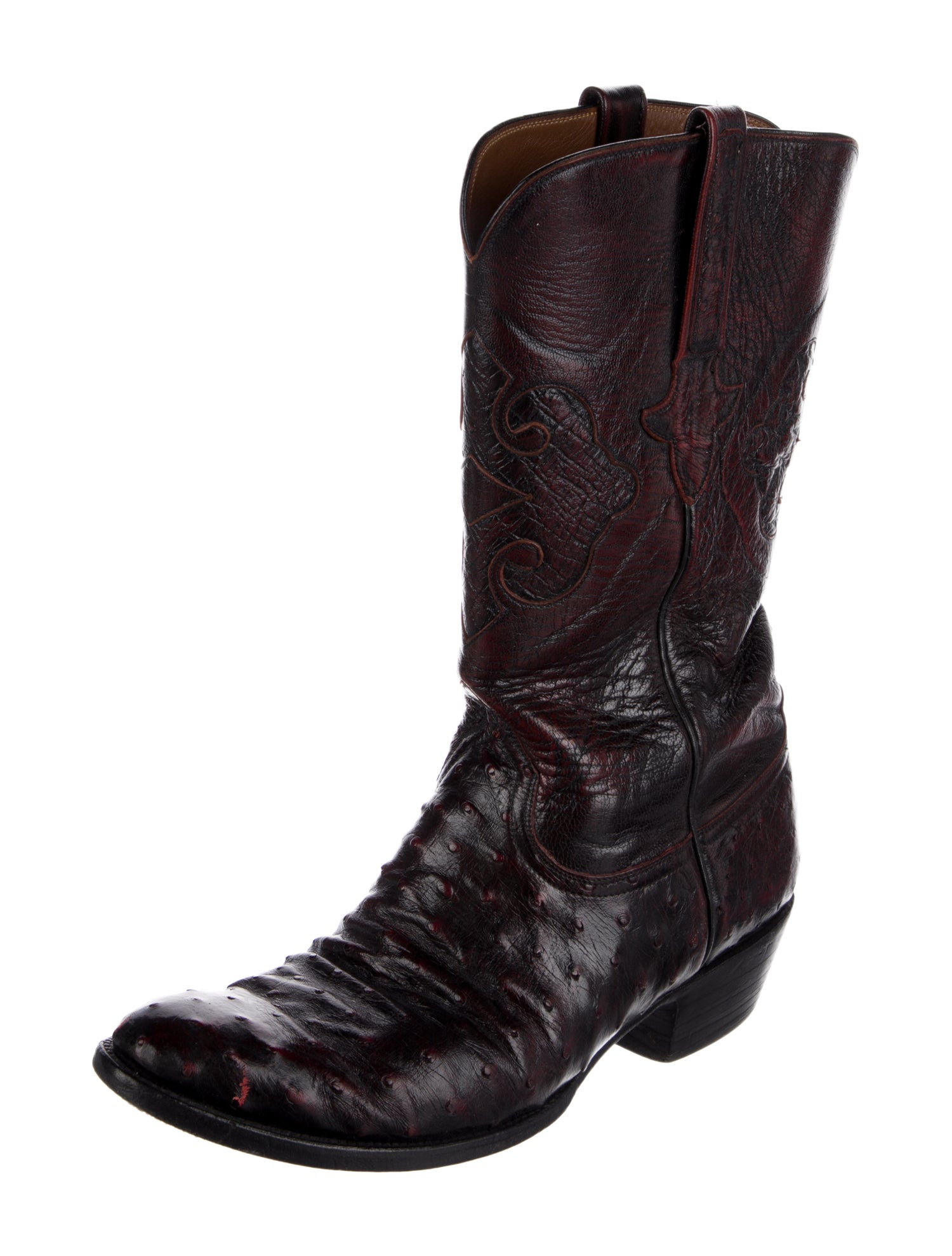Lucchese Leather Embroidered Accent Western Boots