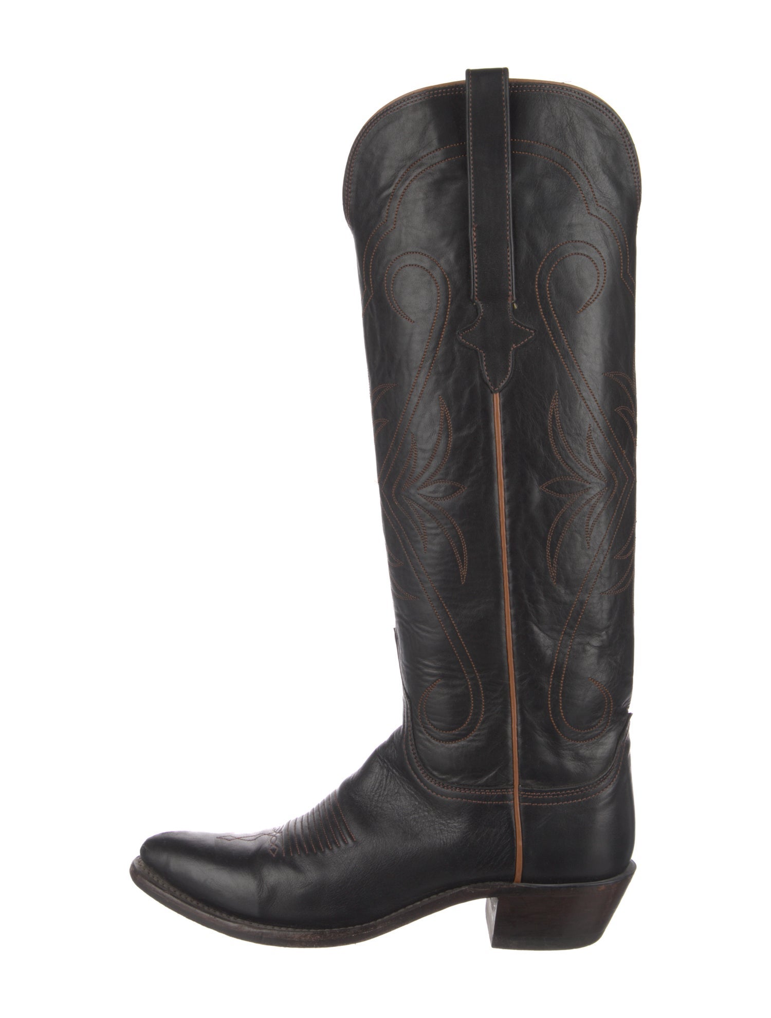 Lucchese Leather Embroidered Accent Riding Boots