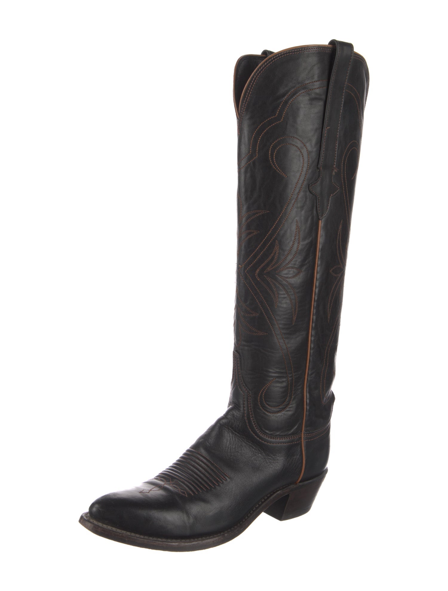 Lucchese Leather Embroidered Accent Riding Boots