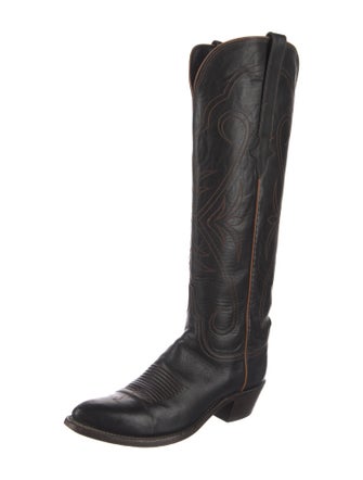 Lucchese Leather Embroidered Accent Riding Boots