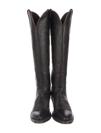 Lucchese Leather Embroidered Accent Riding Boots