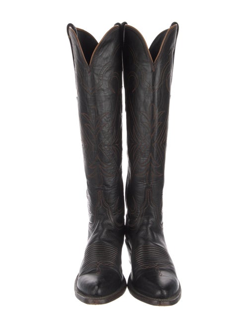 Lucchese Leather Embroidered Accent Riding Boots