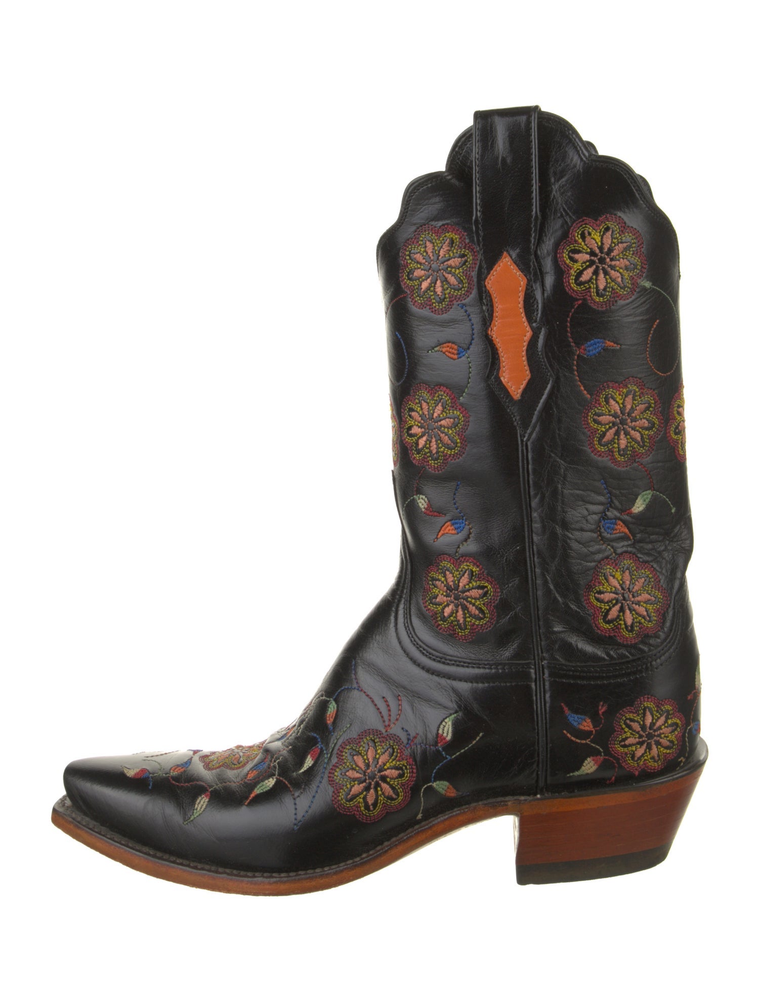 Lucchese Leather Floral Print Western Boots