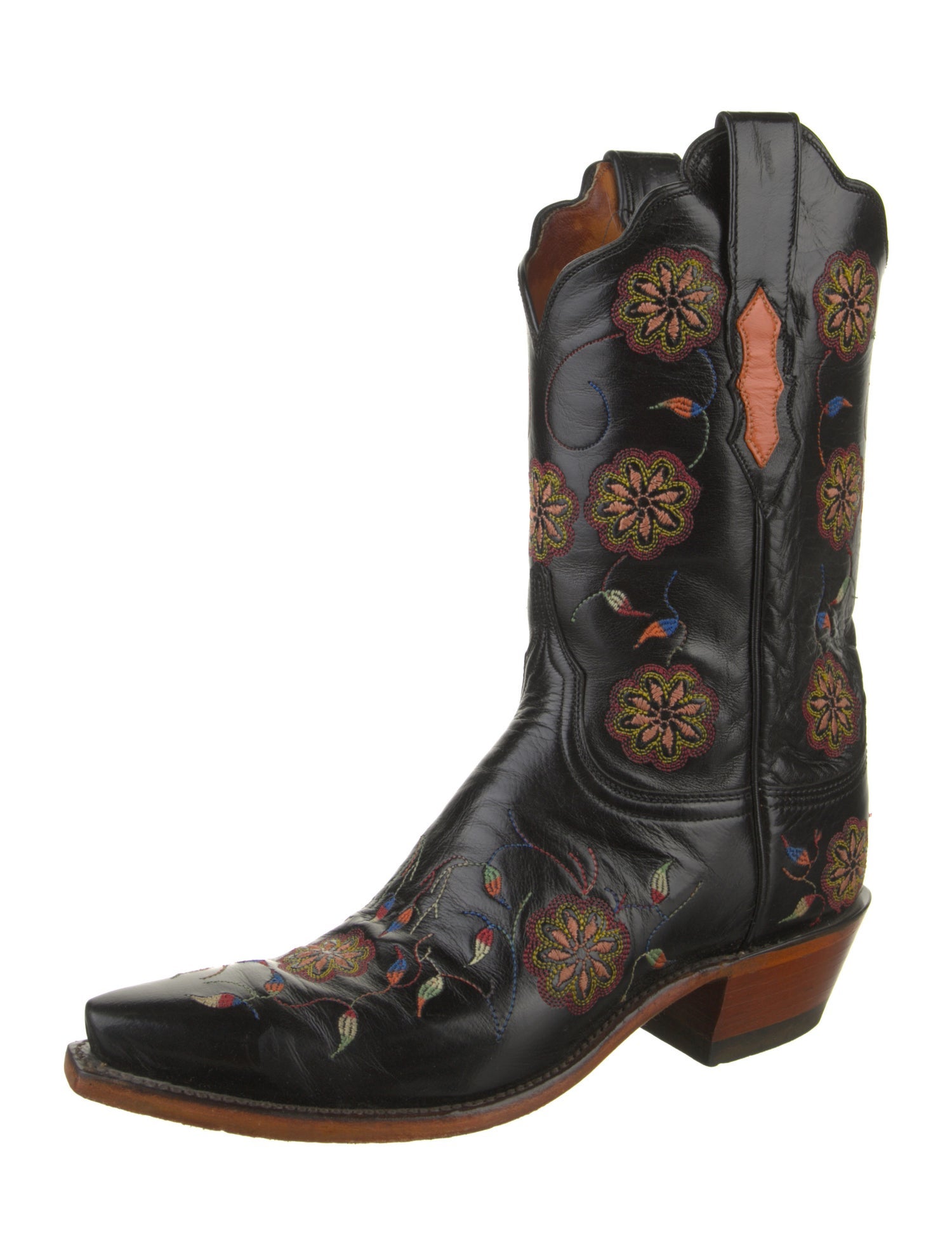 Lucchese Leather Floral Print Western Boots
