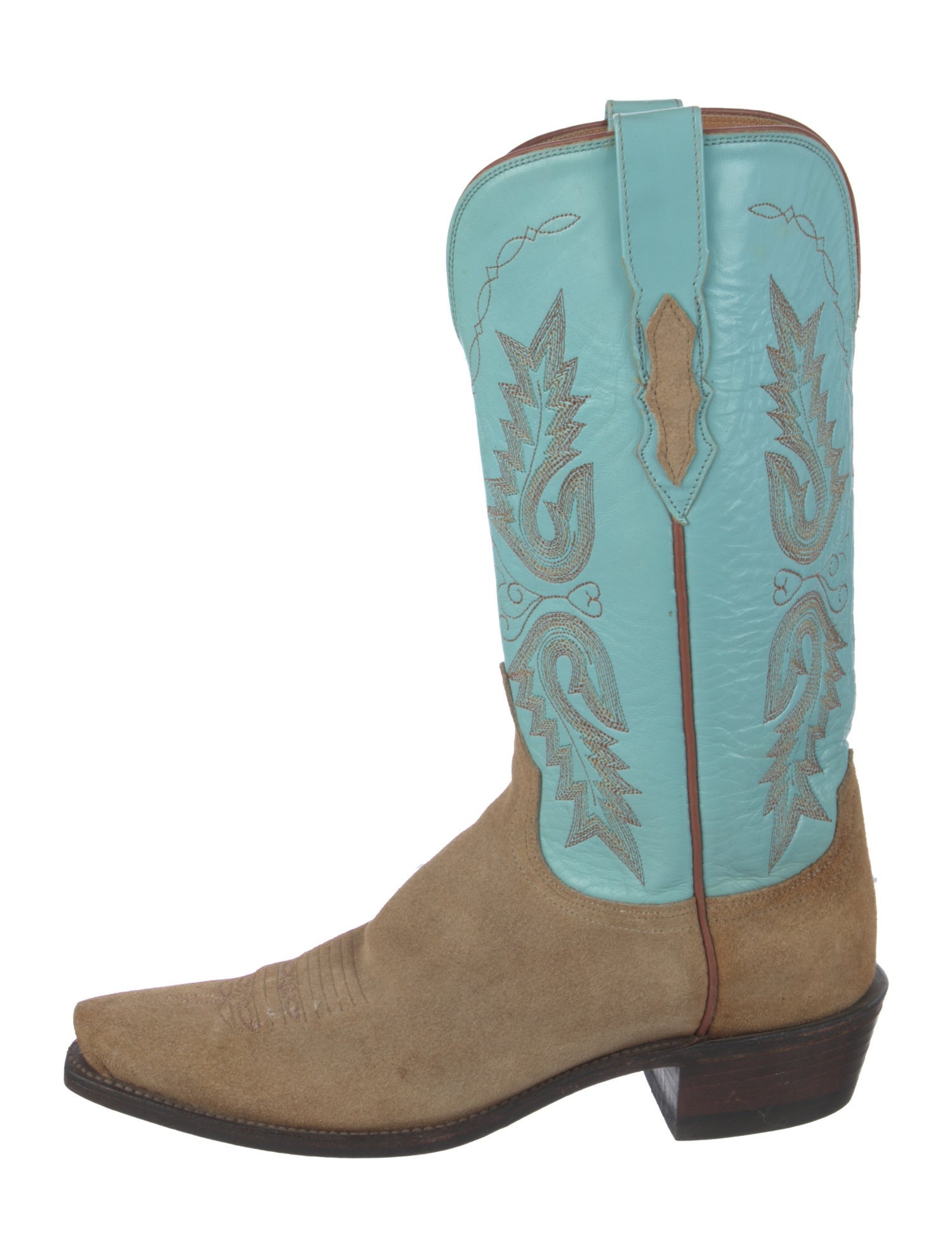 Lucchese Suede Colorblock Pattern Western Boots
