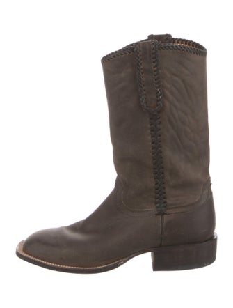 Lucchese Leather Whipstitch Trim Western Boots