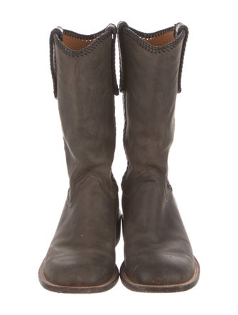 Lucchese Leather Whipstitch Trim Western Boots