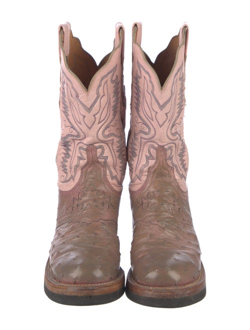 Lucchese Leather Colorblock Pattern Western Boots