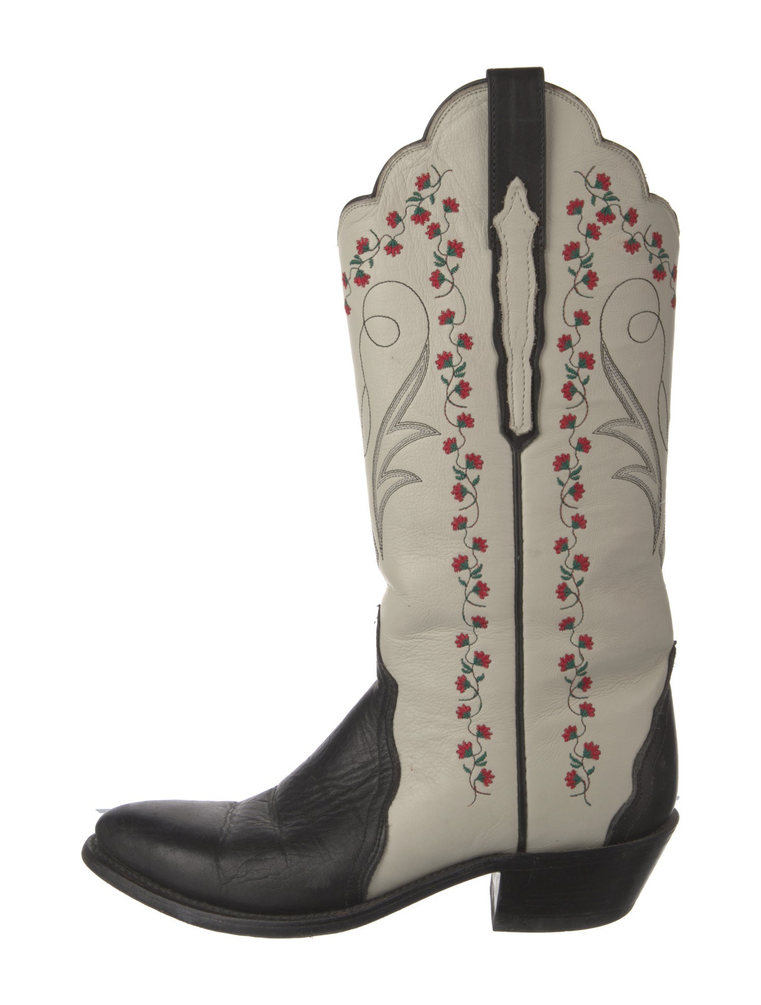 Lucchese Leather Colorblock Pattern Western Boots