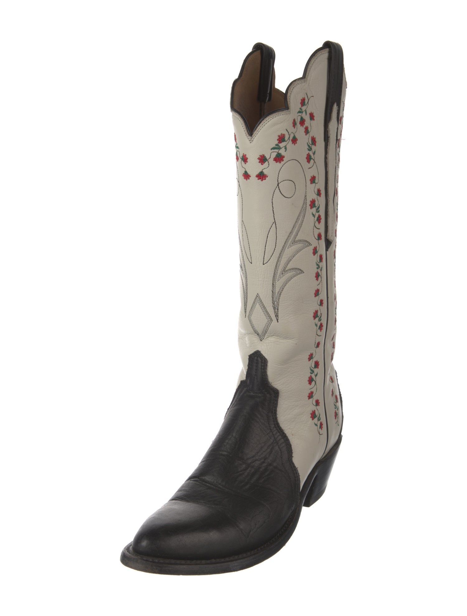 Lucchese Leather Colorblock Pattern Western Boots