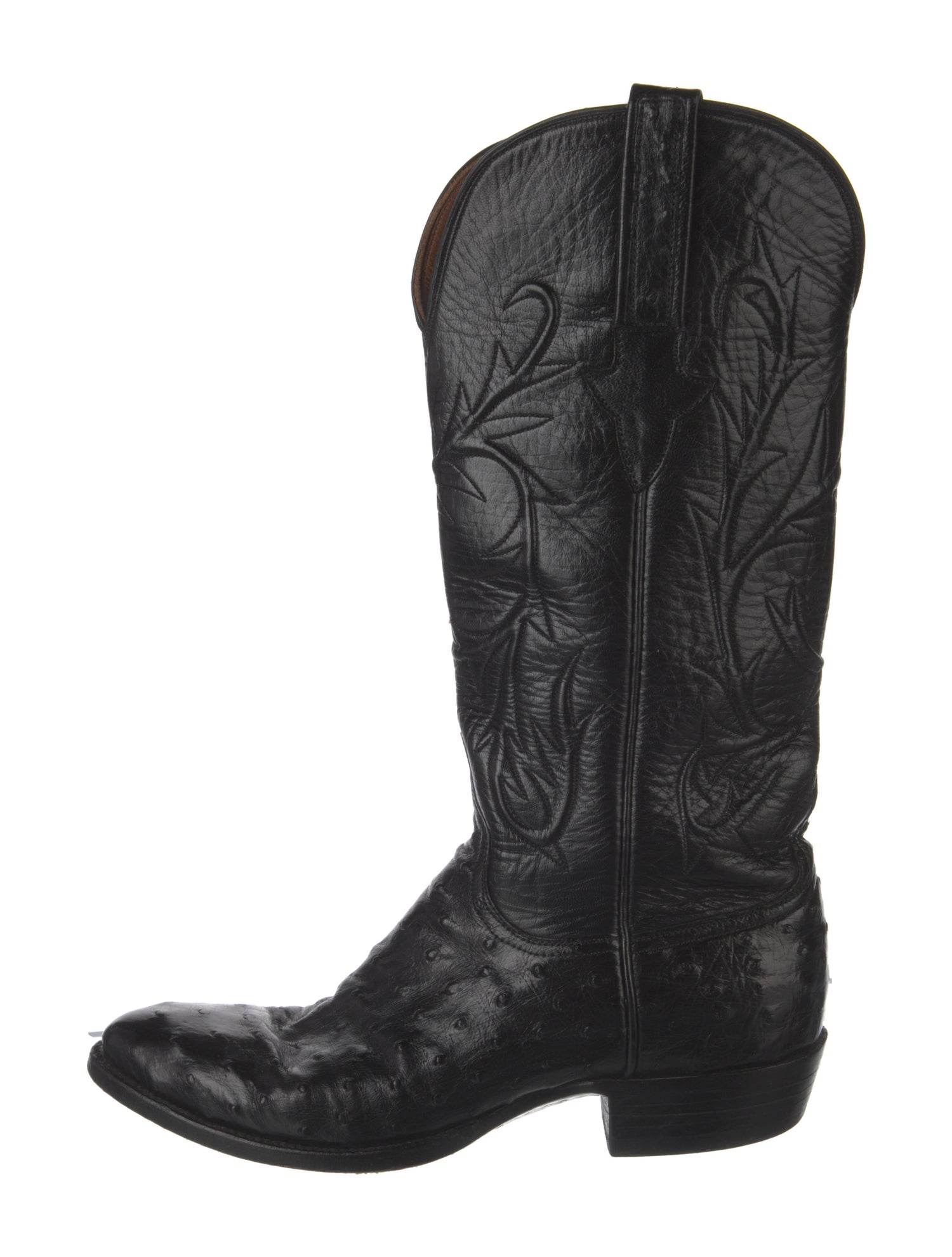 Lucchese Leather Embroidered Accent Western Boots