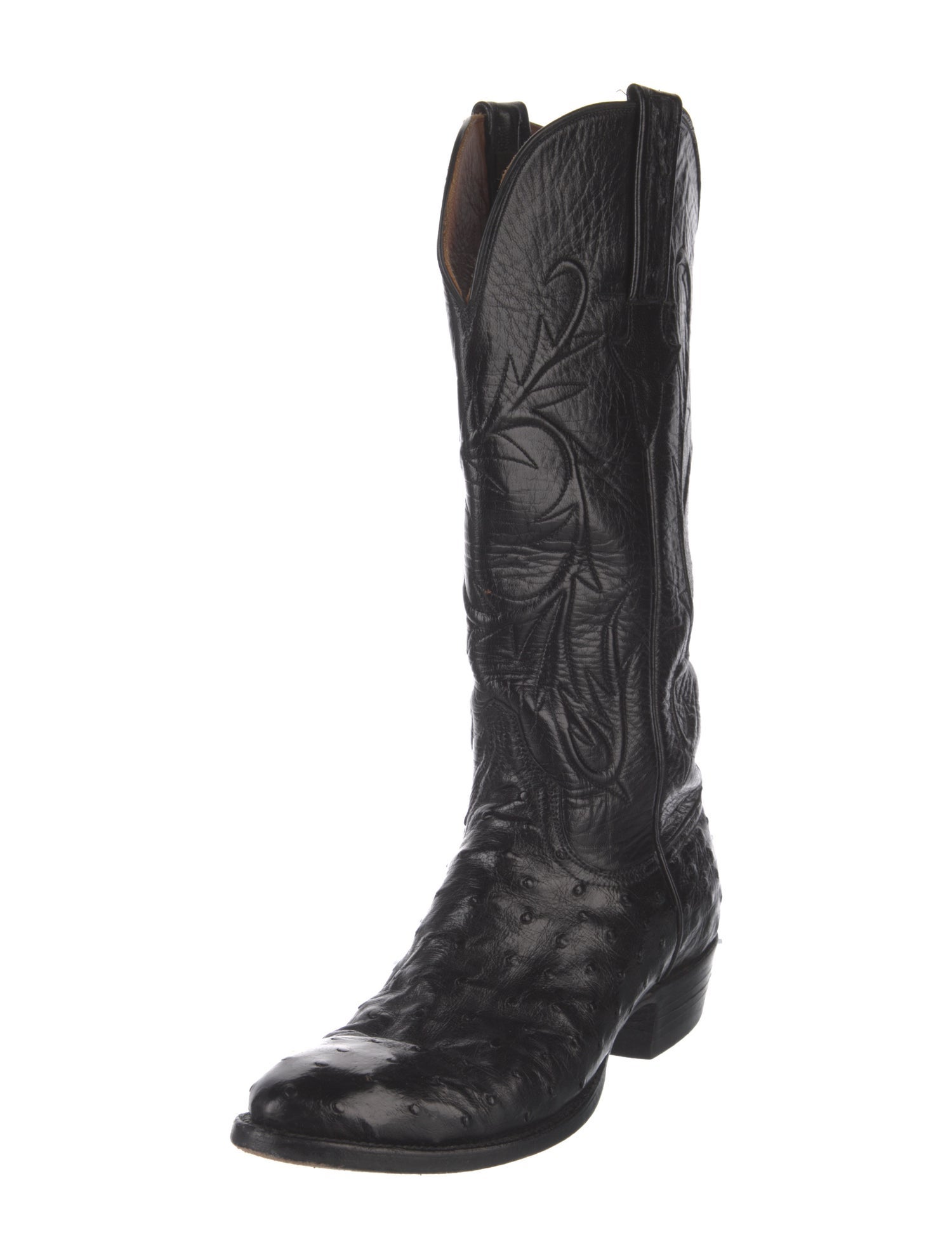 Lucchese Leather Embroidered Accent Western Boots