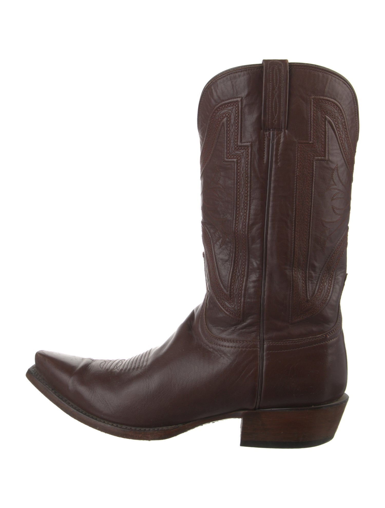 Lucchese Leather Embroidered Accent Western Boots