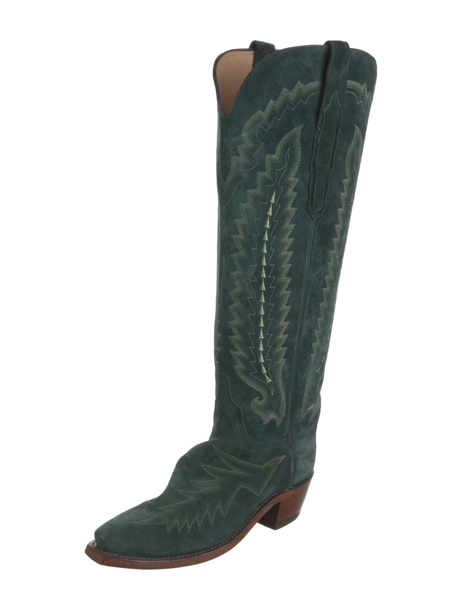 Lucchese Leather Embroidered Accent Riding Boots