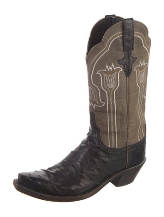 Lucchese Leather Colorblock Pattern Western Boots