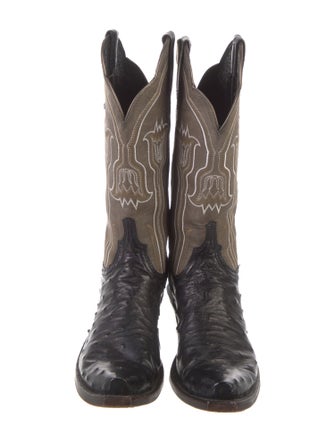 Lucchese Leather Colorblock Pattern Western Boots