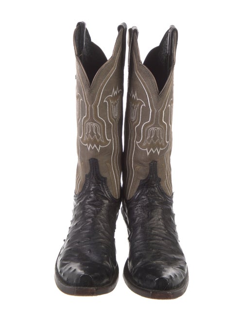 Lucchese Leather Colorblock Pattern Western Boots