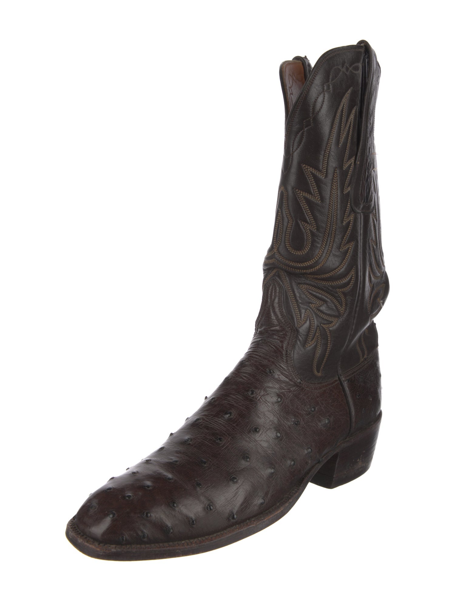 Lucchese Leather Embroidered Accent Western Boots